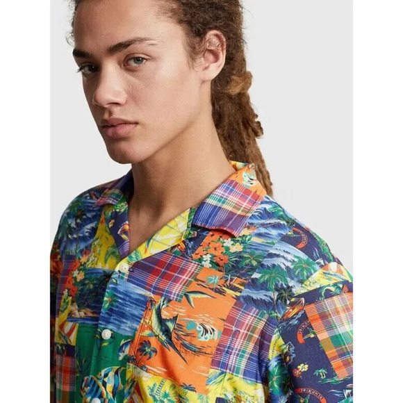 Polo Ralph Lauren Camp Shirt Mens High Tide Patchwork Classic-Fit Pocket KLSS104 - Picture 4 of 6